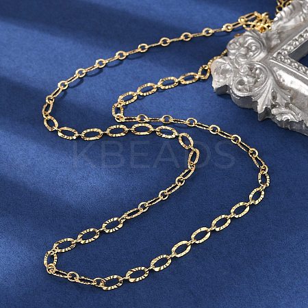 Brass Textured Oval Link Chain Necklaces for Women Men NJEW-F337-07G-1