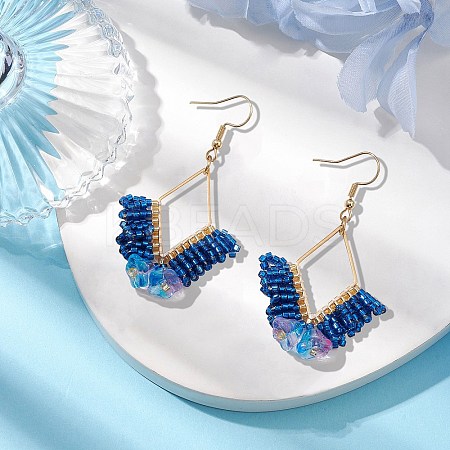 Braided Glass & 201 Stainless Steel Dangle Earrings EJEW-MZ00159-02-1