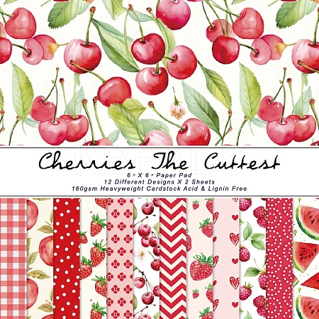 24Pcs 12 Styles Cherry Strawberry Watermelon Furit Scrapbook Paper Pads PW-WGE3A59-01-1