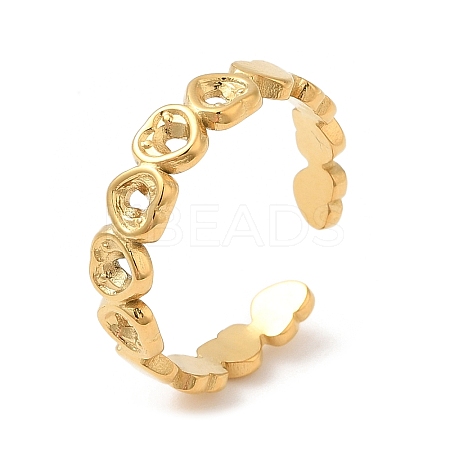 304 Stainless Steel Hollow Heart Open Cuff Rings for Women STAS-D085-16G-1