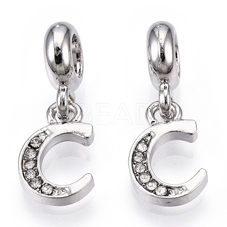 Platinum Rack Plating Alloy Rhinestone European Dangle Charms PALLOY-T048-36P-C-1