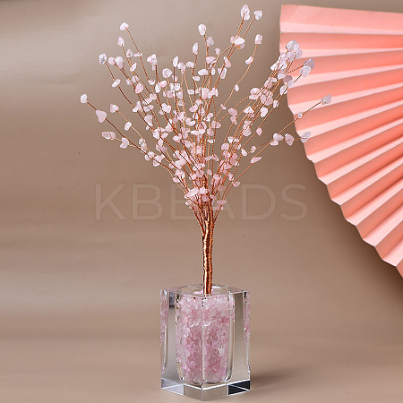 Natural Rose Quartz Chips Tree of Life Decorations TREE-PW0002-06A-1