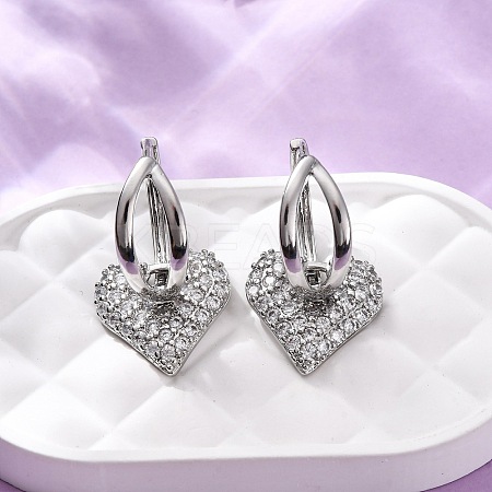 Brass Micro Pave Clear Cubic Zirconia Hoop Earrings EJEW-D322-08P-1