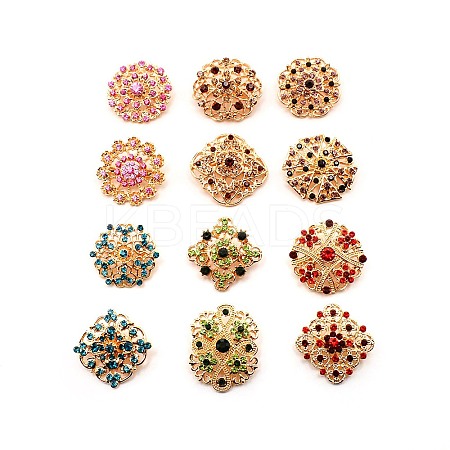 12Pcs Exquistie Rhinestone Brooch JEWB-SZC0004-01A-1