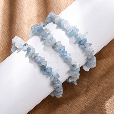 Natural Aquamarine Chip Beaded Stretch Bracelets for Women Men BJEW-K277-01-1