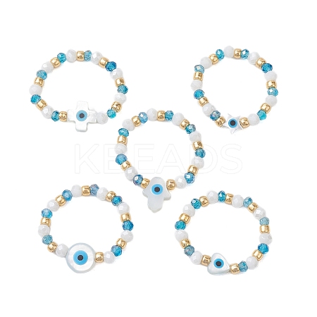 Glass Beaded Stretch Rings for Women RJEW-JR00704-1