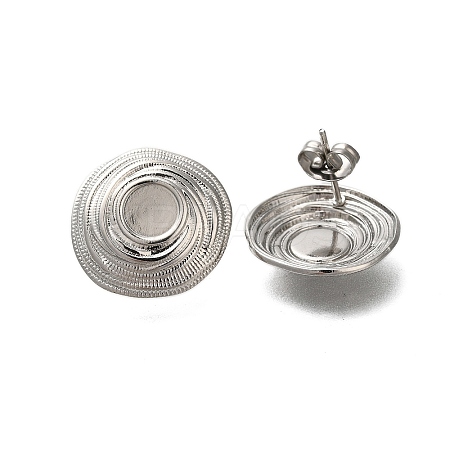 304 Stainless Steel Flat Round Stud Earrings for Women EJEW-M028-02S-1