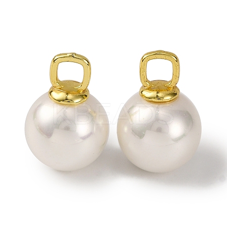 Rack Plating Brass & Shell Pearl Ball Pendants KK-B103-03B-G-1