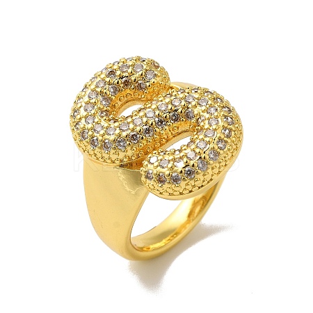 Letter Brass Micro Pave Clear Cubic Zirconia Open Cuff Ring for Women RJEW-N046-03S-G-1