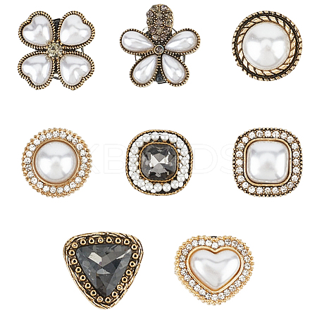 8Pcs 8 Styles Alloy & Glass & ABS Plastic Imitation Pearl Shoe Buckle Clips AJEW-CP0006-84-1