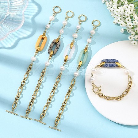 304 Stainless Steel Figaro Chains with Natural Mixed Gemstone BJEW-JB14452-1