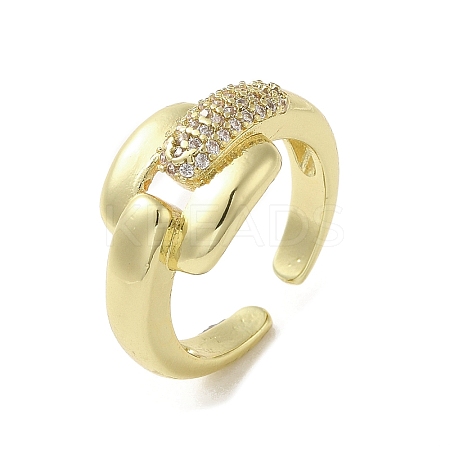 Rack Plating Brass with Clear Cubic Zirconia Cuff Rings LS-RJEW-G308-01C-G-1