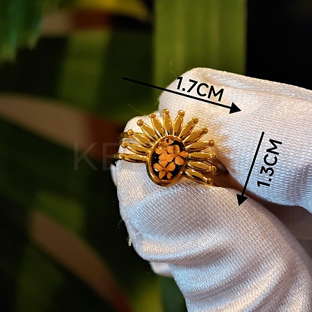304 Stainless Steel with Epoxy Dried Flower Cuff Rings FS-WG90479-08-1