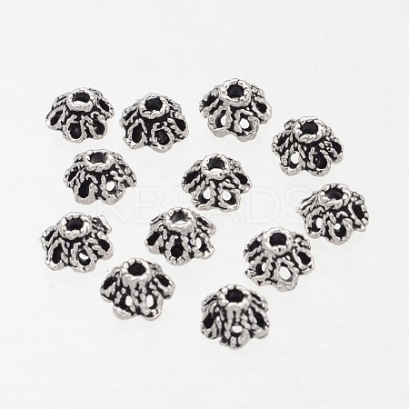 6-Petal Filigree Flower Tibetan Silver Bead Caps AA296-1