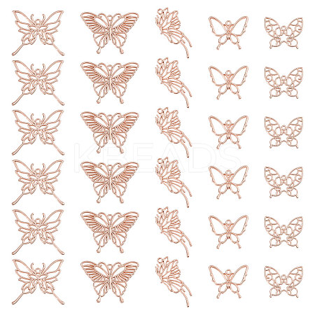 5 Styles Butterfly Zinc Alloy Open Back Bezel Pendants FIND-CA0009-52RG-1