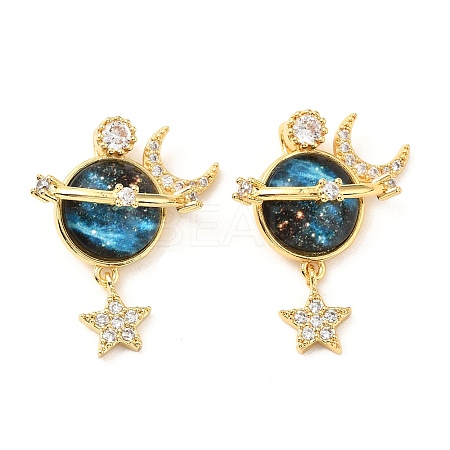Brass Micro Pave Cubic Zirconia with Glass Pendants KK-G533-20G-1