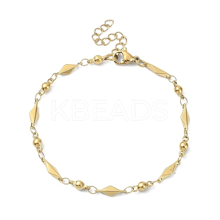 Ion Plating(IP) 304 Stainless Steel Rhombus Link Chain Bracelets for Women BJEW-D023-01G-1
