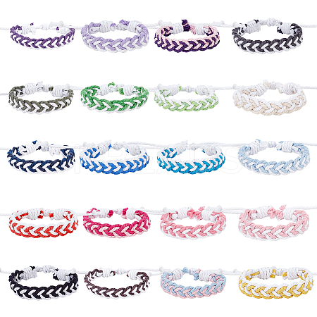ANATTASOUL 20Pcs 20 Colors Handmade Cotton & Linen Braided Cord Bracelets Set BJEW-AN0001-62-1