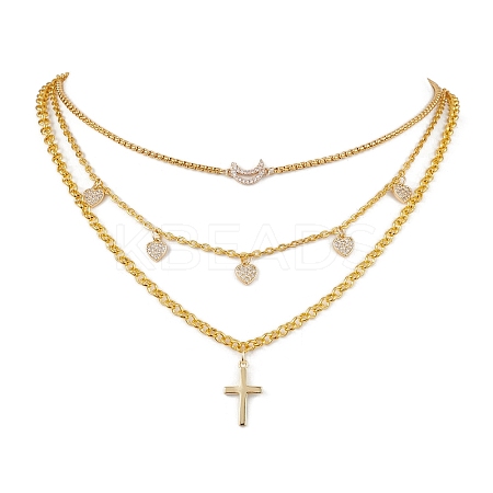 Brass & Stainless Steel Micro Pave Clear Cubic Zirconia Pendant Necklaces NJEW-JN04874-1