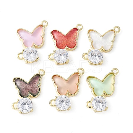 Brass Micro Pave Cubic Zirconia and Glass Connector Charms KK-F892-48G-1