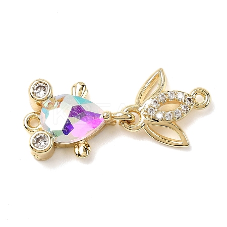 Brass Micro Pave Clear Cubic Zirconia Fish Links Connector Charms KK-K375-26G-22-1