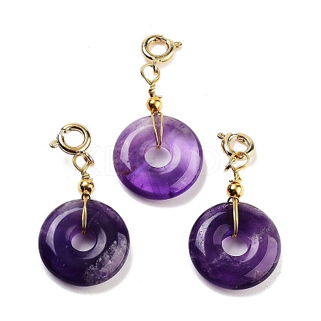 Natural Amethyst Donut Pendant Decorations G-P537-04G-01-1