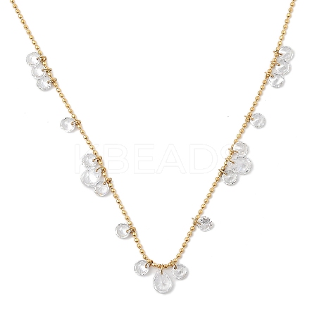Ion Plating(IP) 304 Stainless Steel Cubic Zirconia Teardrop & Flat Round Bib Ball Chain Necklaces for Women NJEW-F328-11G-01-1