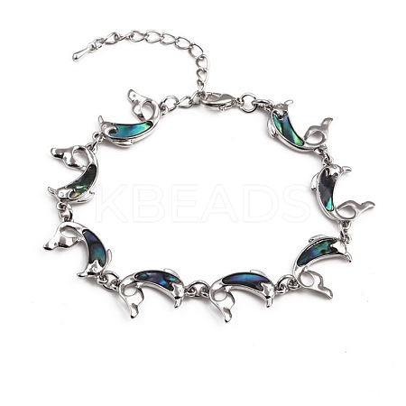 Dolphin Natural Abalone Shell/Paua Shell Link Bracelets for Women FS5984-7-1