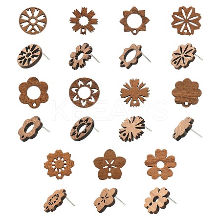 22Pcs 11 Styles Walnut Wood Stud Earring Findings MAK-CJ0001-17-1