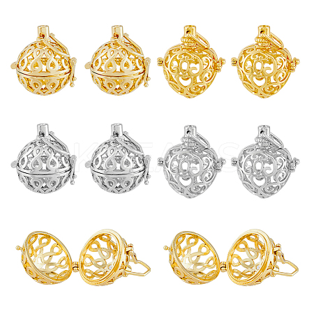 8Pcs 4 Styles Rack Plating Brass Cage Pendants KK-DC0002-45-1