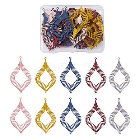 50Pcs 5 Colors 430 Stainless Steel Filigree Pendants STAS-PJ0001-15-1