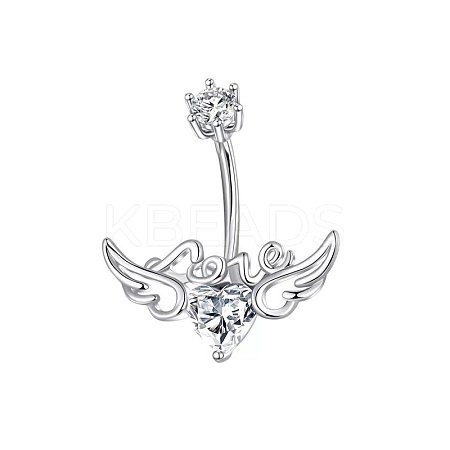 304 Stainless Steel Pave Cubic Zirconia Curved Barbell Belly Rings FS-WG6D7D2-01-1