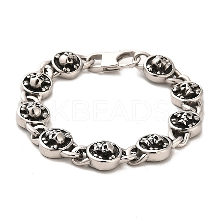 304 Stainless Steel Skull Link Chain Bracelets BJEW-E094-08AS-1