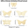 50Pcs 5 Styles Unfinished Wood Cutout AJEW-CJ0001-42-8