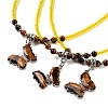 Natural Tiger Eye Faceted Butterfly  Pendant Necklaces NJEW-G143-01G-1