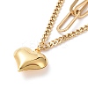 PVD Vacuum Plating 304 Stainless Steel Double Chains Multi Layered Necklace with Heart Charm for Women STAS-E155-24G-2