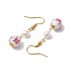 Printed Porcelain & Shell Pearl Dangle Earrings for Women EJEW-JE05812-4