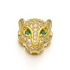 Rack Plating Brass Micro Pave Cubic Zirconia Leopard Hollow Beads ZIRC-I012-18G-RS-1