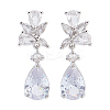 1 Pair Brass Clear Cubic Zirconia Teardrop Dangle Stud Earrings EJEW-LP0001-76-1