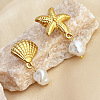 Starfish & Shell Shape 304 Stainless Steel Plastic Pearl Dangle Stud Earrings EJEW-G422-01G-02-1