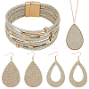 Imitation Leather Teardrop Pendant Necklace & Dangle Earrings & Multi-Strand Bracelet SJEW-UN0001-18A-1