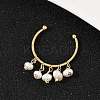 Brass Natural Freshwater Pearl Adjustable Open Cuff Rings for Women RJEW-U064-01G-2
