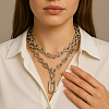 4Pcs 2 Colors Alloy Double Layered Oval Pendant Necklaces NJEW-HY0001-14-5