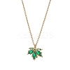 Brass Pave Cubic Zirconia Maple Leaf Pendant 304 Stainless Steel Cable Chain Necklaces for Women NJEW-JN05901-02-2