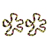 Flower with Leopard Print Alloy Stud Earrings EJEW-Z112-04G-2