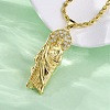 Brass Micro Pave Clear Cubic Zirconia Saint Jude Pendant Necklaces NJEW-C071-01C-G-1