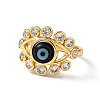 Lampwork Evil Eye Open Cuff Ring with Clear Cubic Zirconia RJEW-L104-03G-03-2