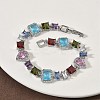 Brass Micro Pave Colorful Cubic Zirconia Rectangle & Square & Teardrop Link Chain Bracelets for Women BJEW-G764-07P-3