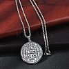 201 Stainless Steel Religion Flat Round Pendant Box Chain Necklaces for Women Men NJEW-R013-08P-3