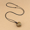 Wood Heart Pendant Adjustable Black Waxed Cord Necklaces for Women FS-WG059F7-01-2